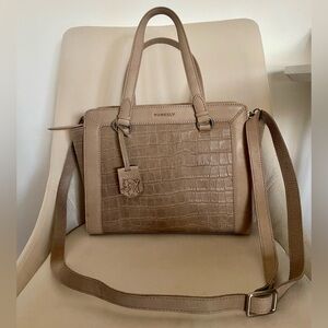 BURKELY GENUINE LEATHER Taupe Croc-Embossed Satchel with Strap- New W/O Tags